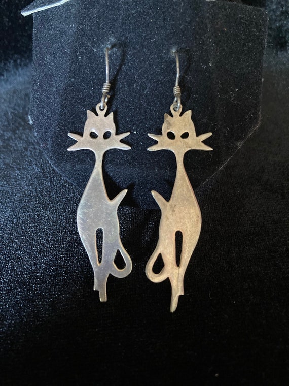 Vintage sterling silver cat earrings ~ silhouette 