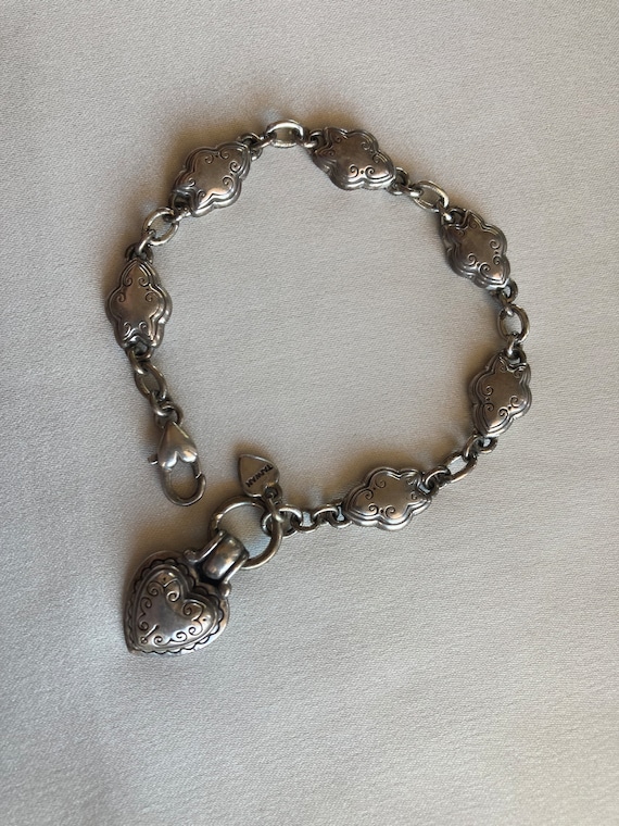 Vintage Brighton heart charm bracelet ~ silver ton