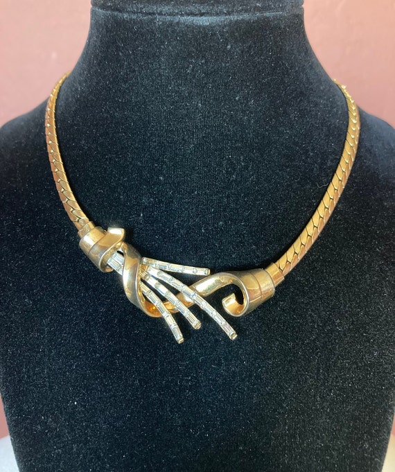 Trifari Meteor choker necklace ~ gold tone ~ bagu… - image 1