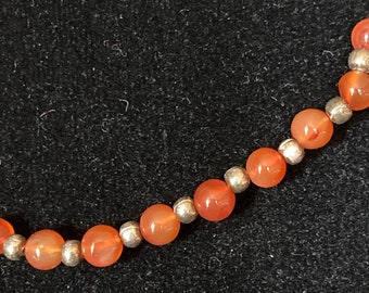 Carnelian bead necklace ~ natural stone ~ sterling silver spacer beads
