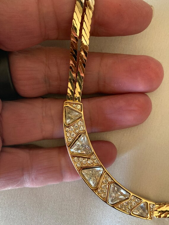 Vintage Christian Dior gold tone choker necklace … - image 2