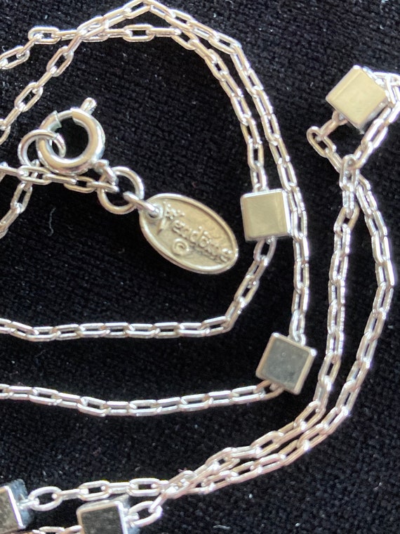 Vendome silver tone small square beads chain neck… - image 1