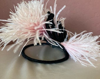 Vintage Dahlia Model San Francisco pink egret feather black velvet fascenator hat