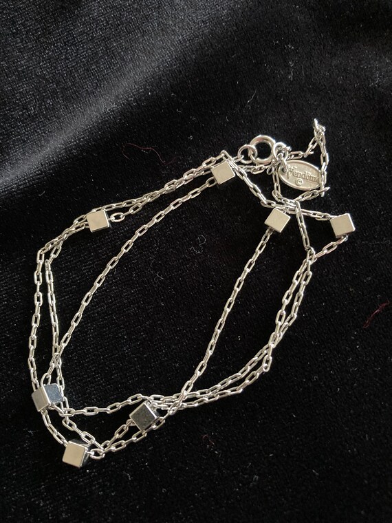 Vendome silver tone small square beads chain neck… - image 3