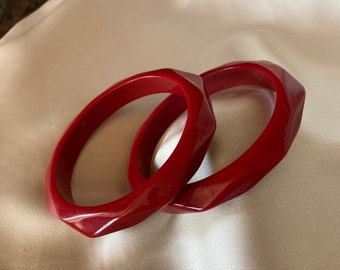 Dark red geometric cut bangles ~ set of two