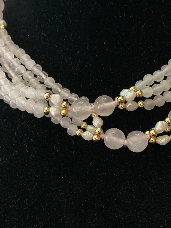 Pale rose quartz beads and seed pearls-gold tone … - image 4