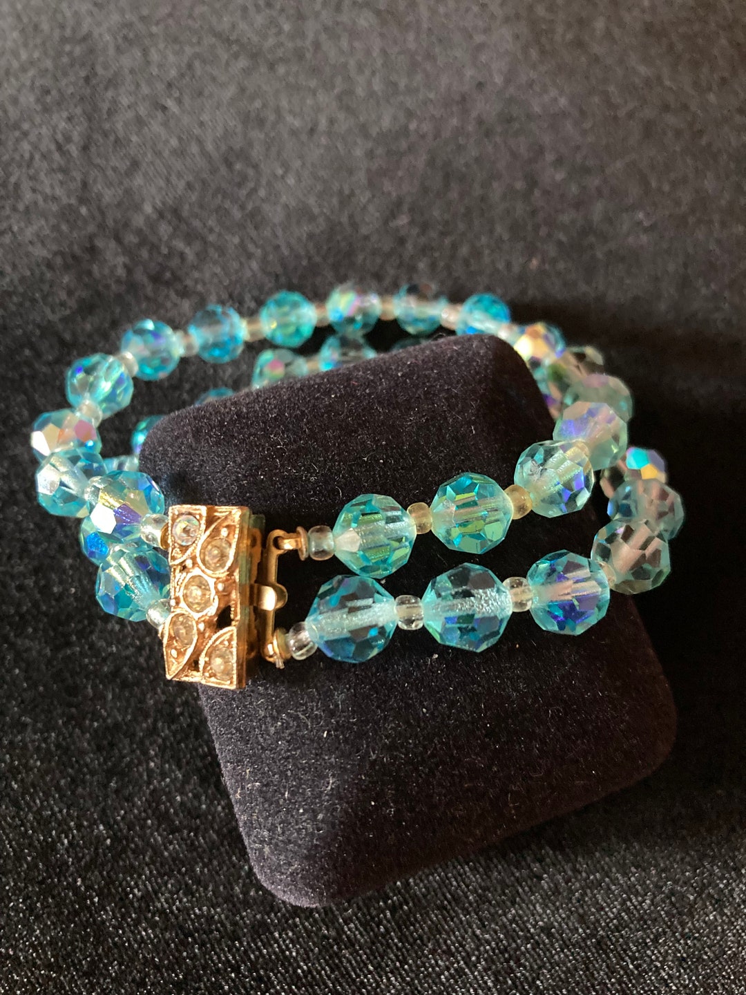 Double Strand of Blue Crystal Beads Bracelet Fancy Clasp Etsy