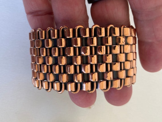 Renoir basket weave copper cuff and clip-on earri… - image 7