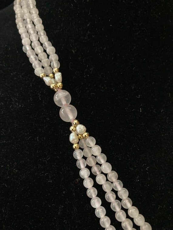 Pale rose quartz beads and seed pearls-gold tone … - image 5