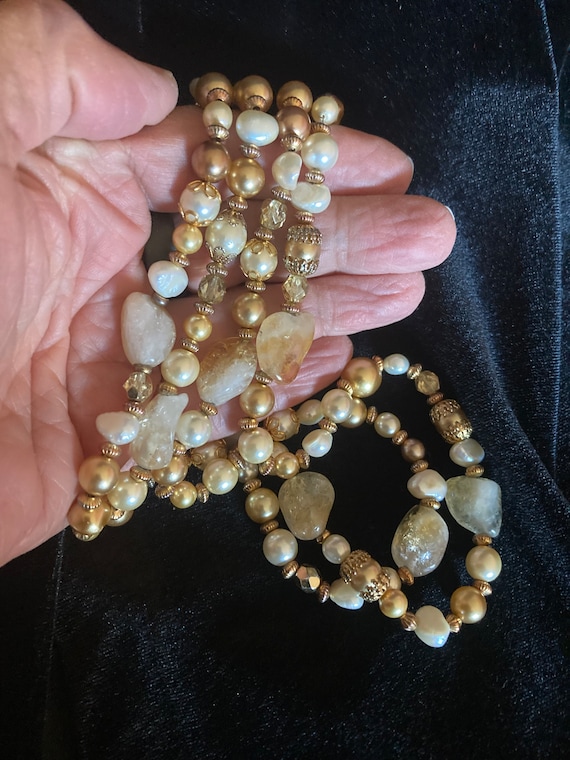 Vintage sterling clasp-crackled quartz beads-fresh