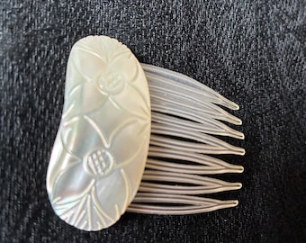 Vtg Carved Mother of Pearl Hair comb accessory Beach Bride