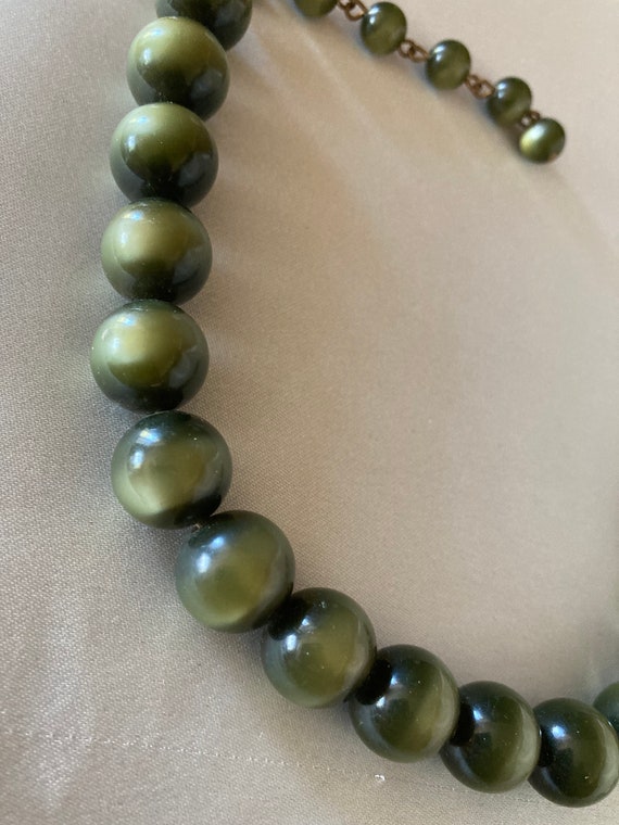 Olive green moonglow bead choker necklace ~ mid-c… - image 2