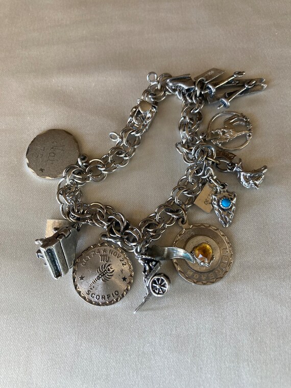 Vintage Elco Sterling Double Link Chain Charm Bracelet 9 Charms Etsy Canada