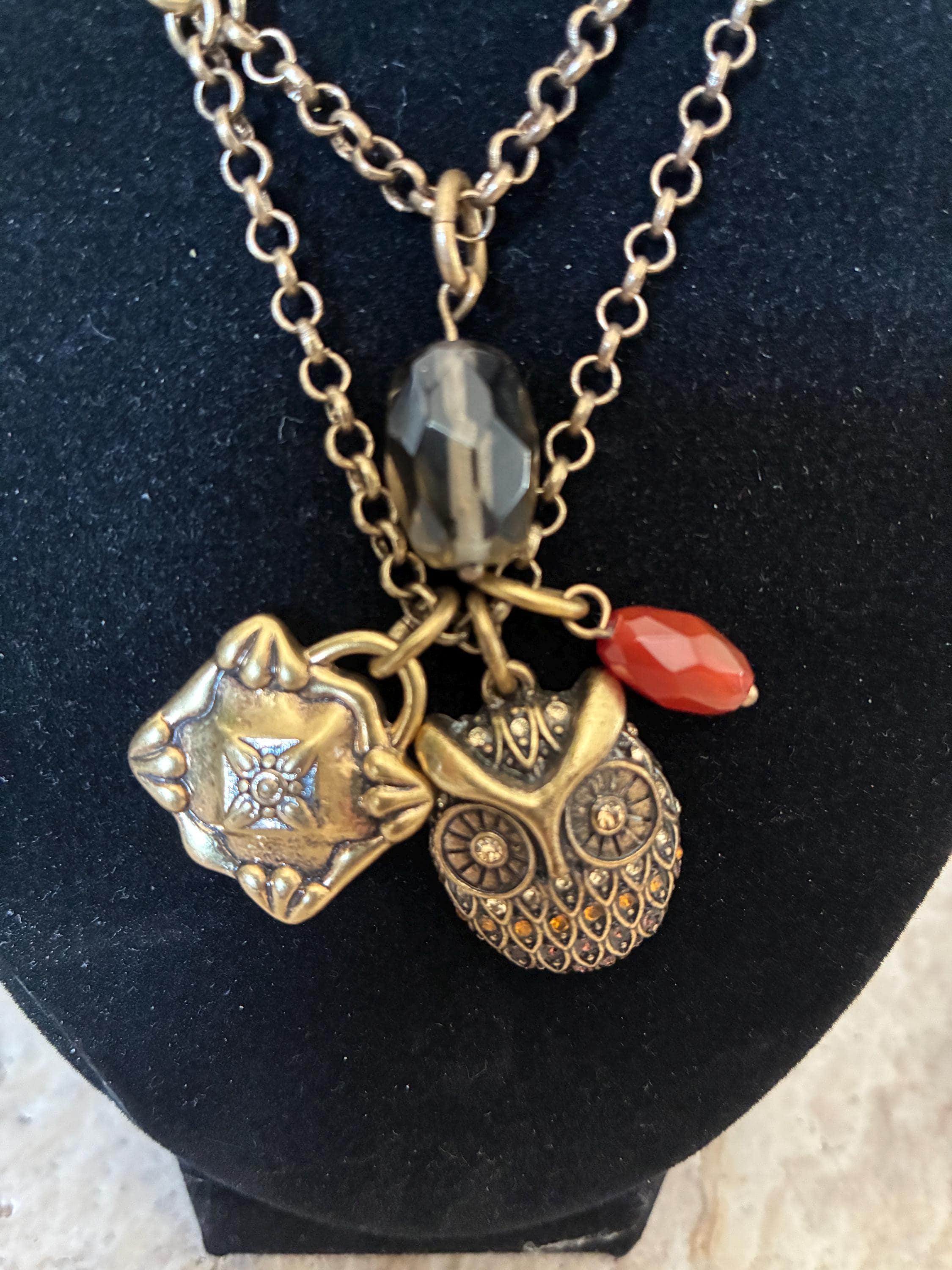 Lucky Brand owl charm necklace - bronze tone