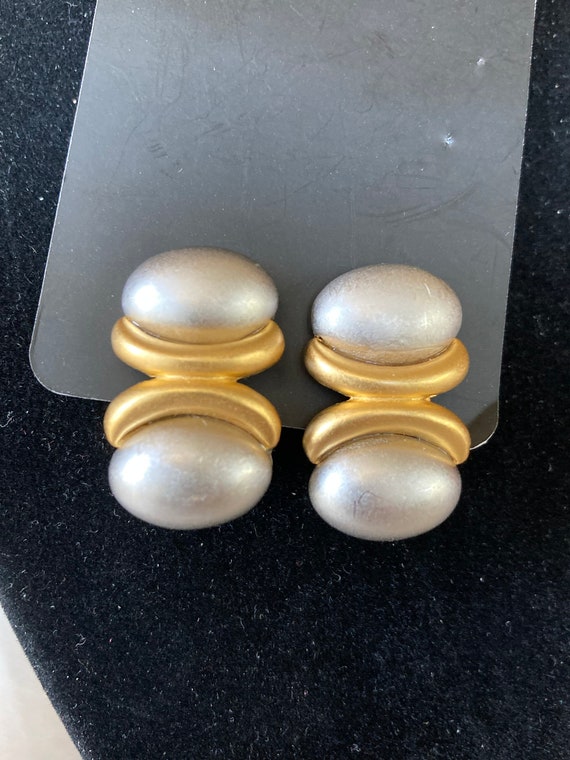 Vintage two tone Monet clip-on earrings - brushed 