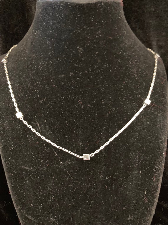 Vendome silver tone small square beads chain neck… - image 2