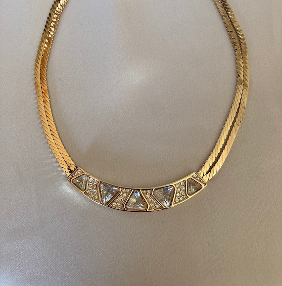 Vintage Christian Dior gold tone choker necklace … - image 3