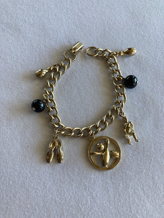 Vintage bowlers charm bracelet with bowling ball, 