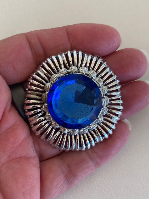 Vintage Coro cobalt blue glass and silver tone br… - image 5