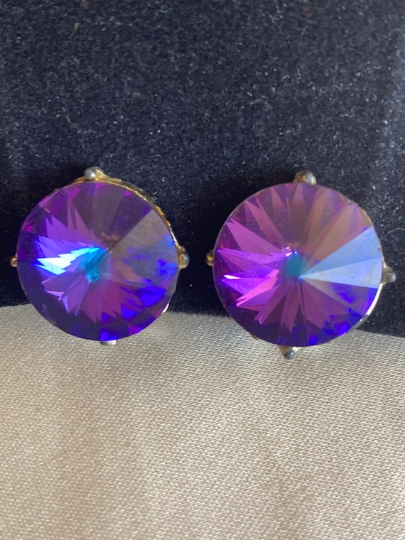 Vintage round Heliotrope Rivoli Swarovski crystal… - image 1