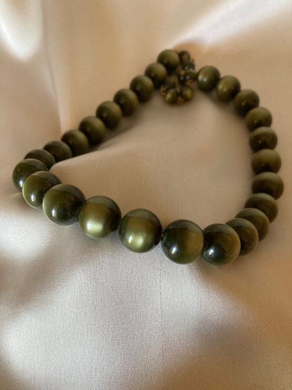 Olive green moonglow bead choker necklace ~ mid-c… - image 1