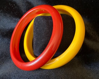 Vintage plastic bangles-one red-one yellow-lightweight-1980's