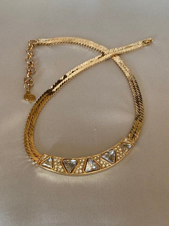 Vintage Christian Dior gold tone choker necklace … - image 4