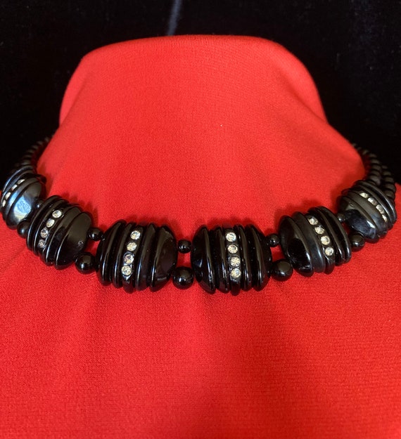 Black glass choker with clear rhinestones ~ Made i