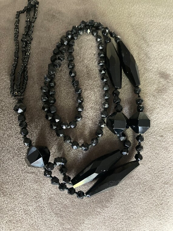 Black French Jet bead antique necklace ~ hand kno… - image 2