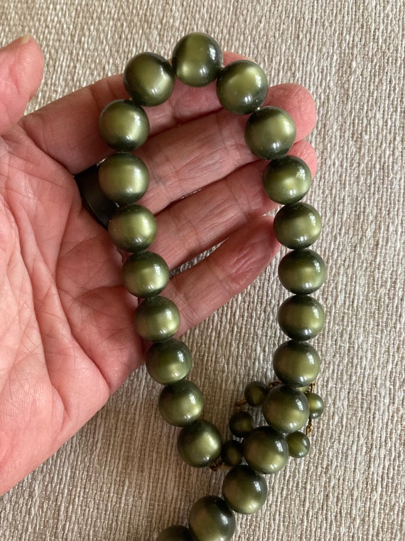 Olive green moonglow bead choker necklace ~ mid-c… - image 4