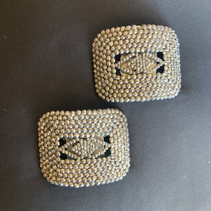 Antique Cut Steel Shoe Buckle Clips marked France