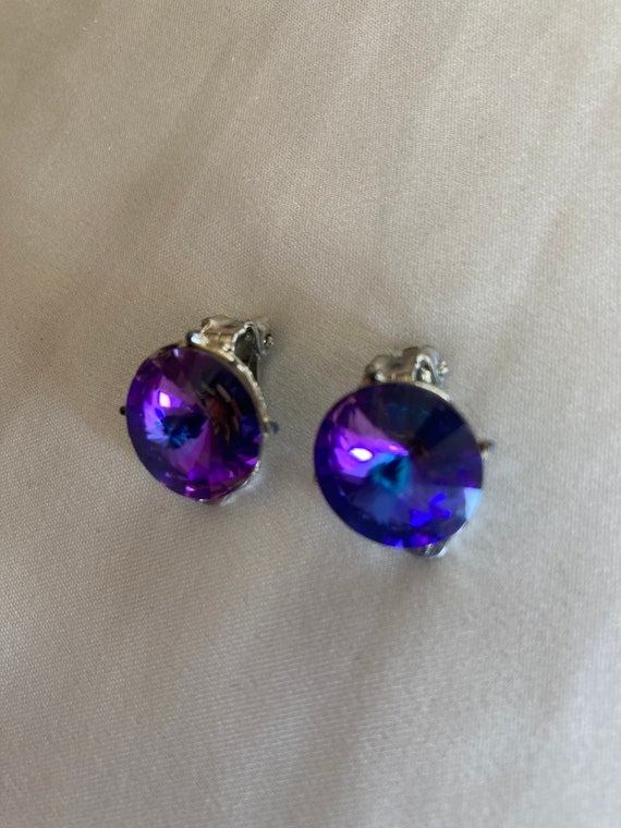 Vintage round Heliotrope Rivoli Swarovski crystal… - image 2