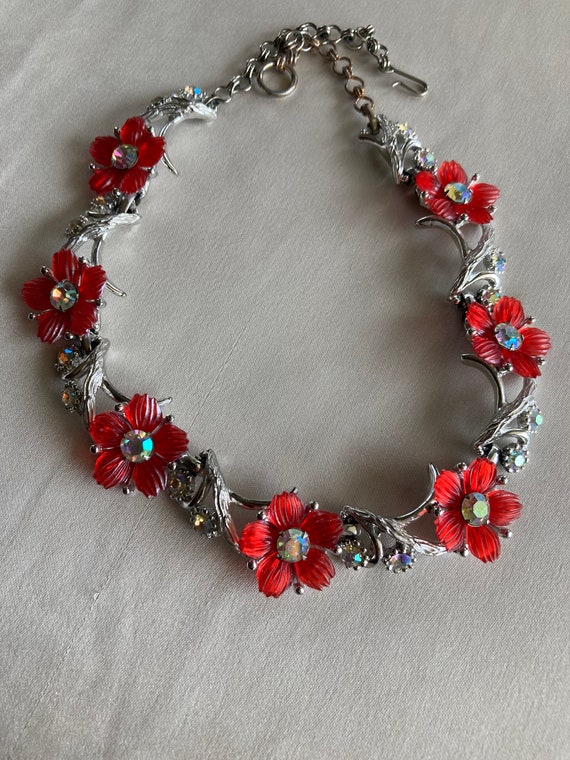 Vintage Selro orange red floral thermoset choker n