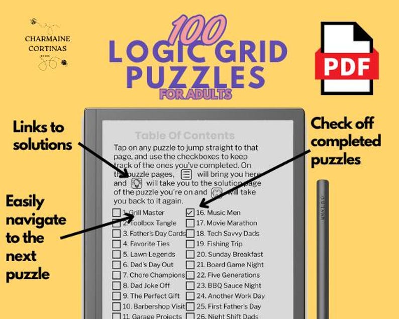 100 Logic Grid Puzzle Book for Adults Instant Download PDF for Tablet ...