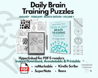 Dagelijks woordpuzzelboek januari februari maart voor volwassenen Instant download pdf voor tablet Supernote Kindle Scribe iPad Remarkable Boox PC Vol1
