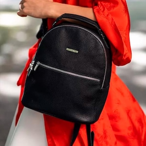 Leather Mini Backpack Purse, Black Convertible Crossbody Bag for Women, Gift for Her