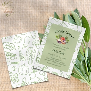 Locally Grown Baby Shower Invitation, Editable Canva Template, Farmers Market, Vegetable, Picnic Invite