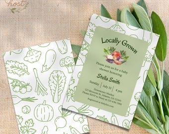 Locally Grown Baby Shower Invitation, Editable Canva Template, Farmers Market, Vegetable, Picnic Invite
