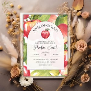 Apple of Our Eye Baby Shower Invitation, Editable Canva Template, Apple, Fall, Autumn, Rustic, Gender Neutral, Baby Shower Invite