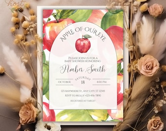Apple of Our Eye Baby Shower Invitation, Editable Canva Template, Apple, Fall, Autumn, Rustic, Gender Neutral, Baby Shower Invite