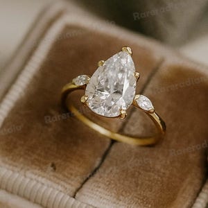 3.00 CT Pear Shape Moissanite Engagement Ring, Diamond Solitaire Wedding Ring, 14K Solid Gold Marquise Cluster Ring, Diamond Rings For Her