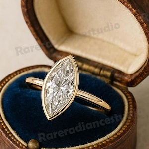 Vintage Moissanite Engagement Ring, Thick Band Bezel Set Diamond Solitaire Ring, Plain Wide Band Gold Proposal Ring, Anniversary Gift