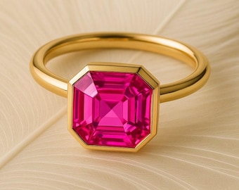Asscher Cut Pink Sapphire Engagement Ring 14K Yellow Gold Promise Ring Alternative Fine Jewelry September Birthstone Gifts Customized Rings