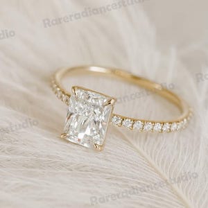 5 CT Emerald Cut Engagement Ring, Colorless Moissanite Diamond Ring, Hidden Halo Ring, 14K Solid White Gold Wedding Ring, Valentine&#39;s Gift