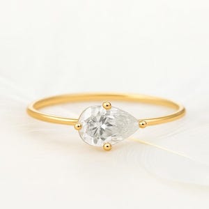 Pear Cut Moissanite Solitaire Ring 10K Solid Gold, Minimalist Bezel Engagement Ring, Wedding Jewellery Gift for Women, Promise Ring