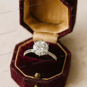 2ct Round Cut Moissanite Engagement Ring, Unique Pave Wedding Ring, Classic 6 Prongs Solitaire Ring, Vintage Ring, Anniversary Gift