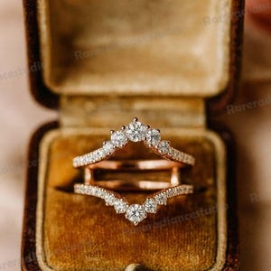 Vintage Moissanite Double Curved Wedding Band Rose Gold Moissanite Ring Enhancer Stacking Matching Promise Custom Wedding Rings For Women
