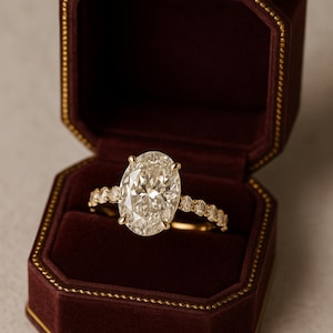 Vintage Hidden Halo 3 CT Oval Cut Moissanite Engagement Ring, Diamond Wedding Ring, Colorless Moissanite Ring, Anniversary Ring for Gifts