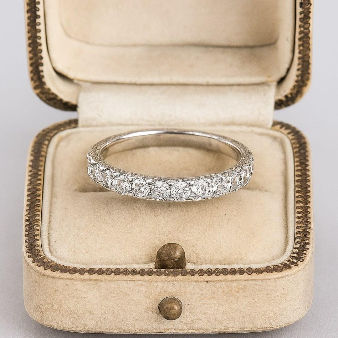 Round Cut Moissanite Eternity Band 14K White Gold Full Prong Setting ...