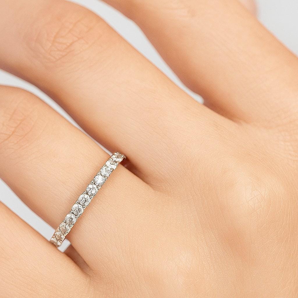 Round Cut Moissanite Eternity Band 14K White Gold Full Prong Setting ...